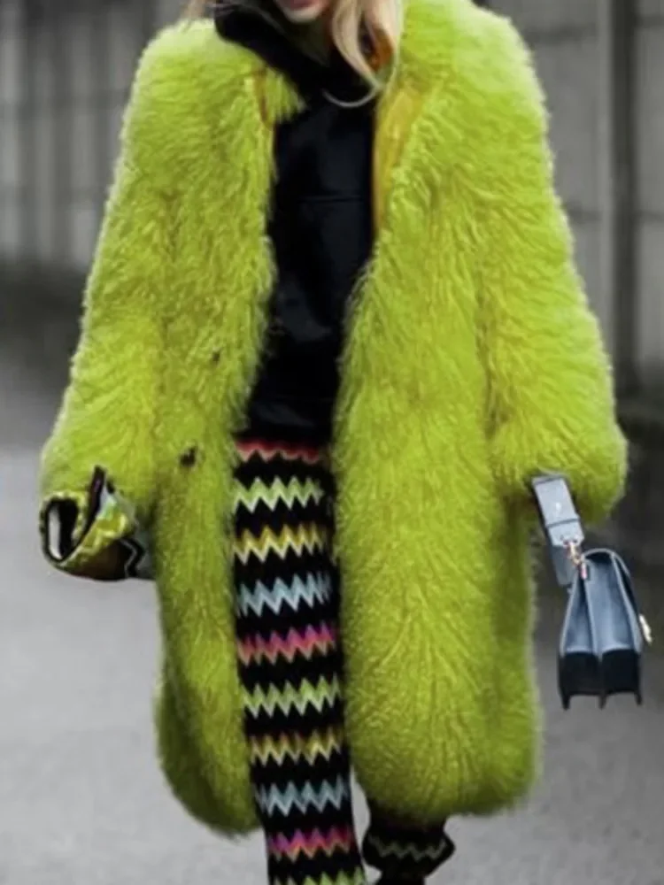 Street Fashion Jacket European Style Lapel Loose Cardigan All Match Thick Warm Faux Fur Jacket Women 2025 Autumn Winter