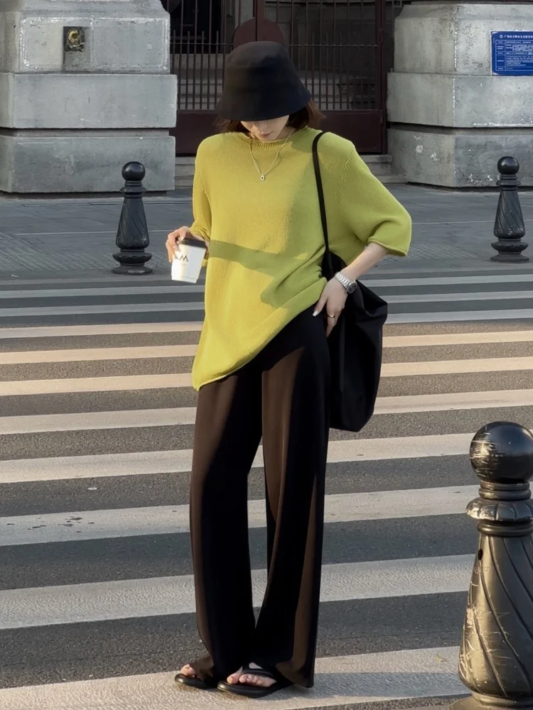 

Comfortable Casual High Waist Wide Leg Pants Draped Loose Fit Elastic Waist Spring Summer Faionable Straight Leg Trousers