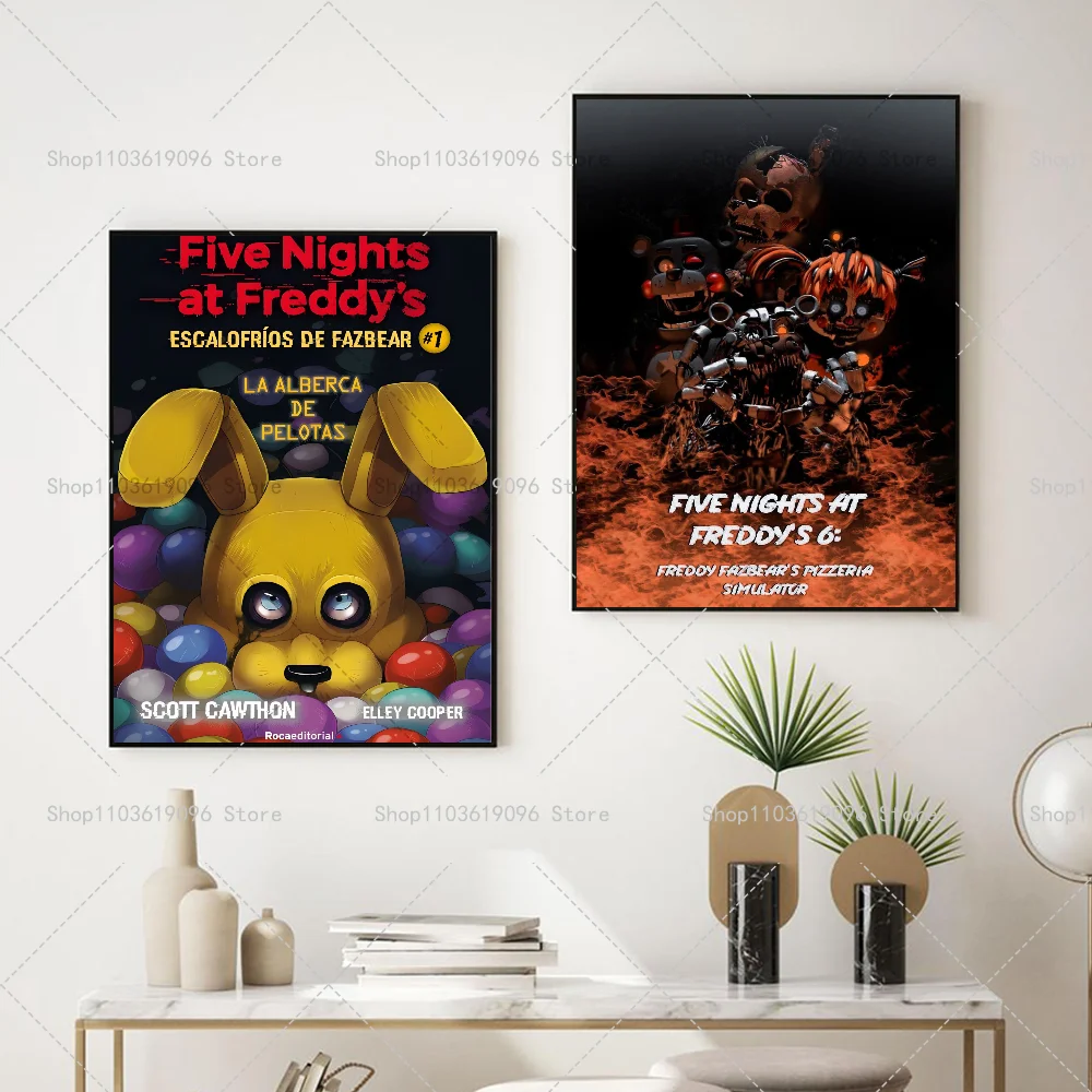 Popula Game Movie FNAF Five-nights-At-Freddys Poster Self-adhesive Art Waterproof Paper Sticker Coffee House Bar Room Wall Decor