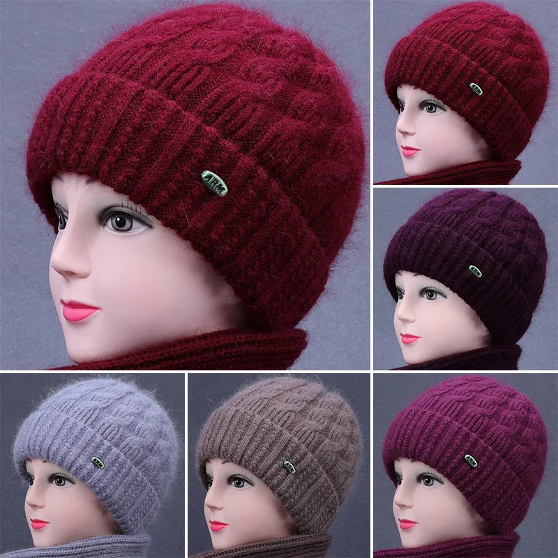 Women Wool Hats Plus Velvet Thickening Middle-aged and Elderly Hats Outdoor Cold and Warm Knitted Hats Skullies Beanies Winter