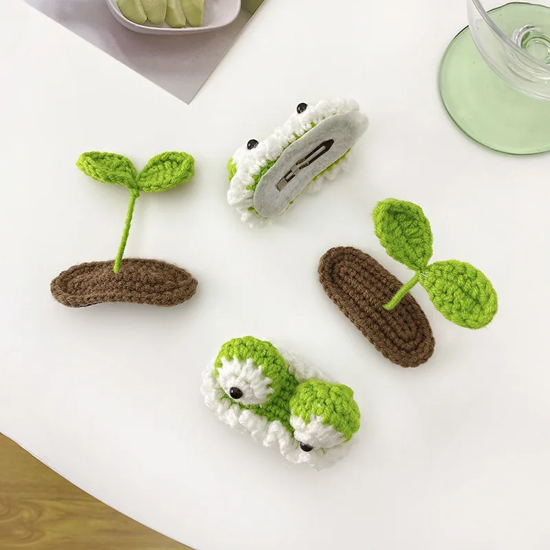 1 Korean explosion pure hand-crocheted cute little frog big eyes knitting BB clip side crochet hairpin