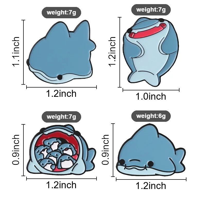 Cute Cartoon Shark Badges Kawaii Chubby Blue Shark Enamel Pin Funny Cartoon Sea Animal Brooch Accessories Decor Gift