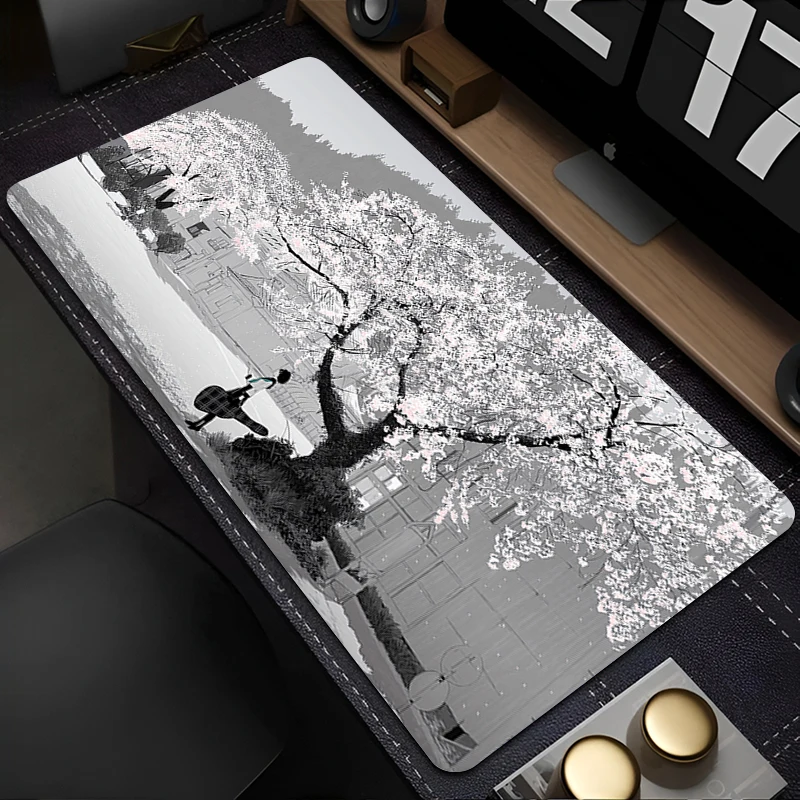 

Cherry Blossom Mouse Pad Laptop Black And White Kawaii Keyboard Rug XL Pink Sakura Mousepad PC Anime Girl Gamer Cabinet Desk Mat