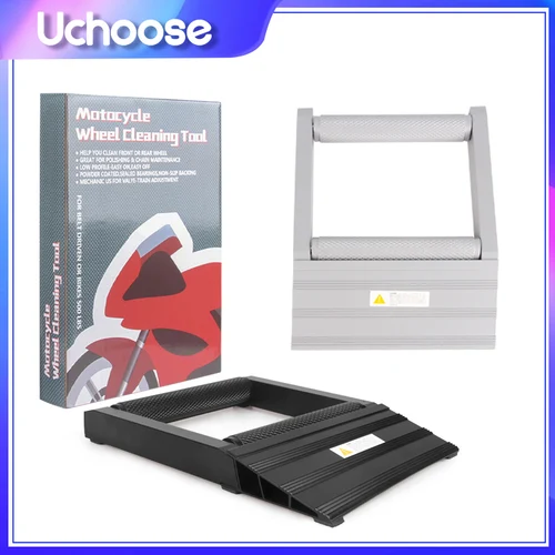 Soporte de limpieza de neumáticos de motocicleta, cadena de rueda de neumático de motocicleta portátil de aluminio, estante lubricante limpio, elevación de rampa de rodillos duraderos