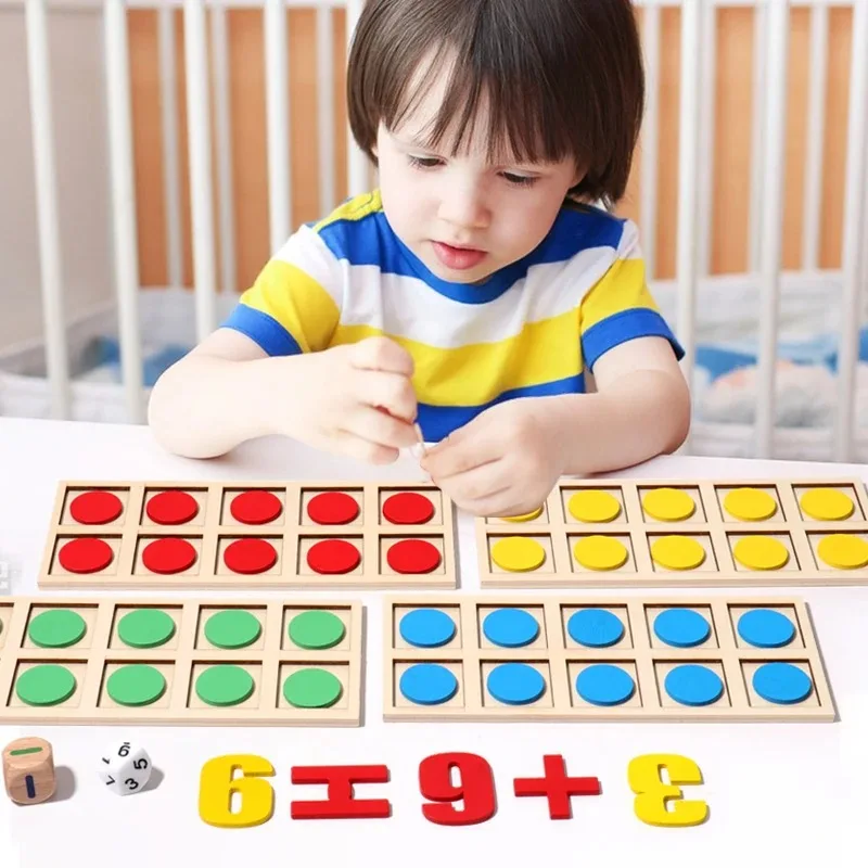 /Montessori Digital Card Ten-grid Array Game Math Toys Wooden Addition Subtraction Teaching Aids Kids Education Logical Thinking