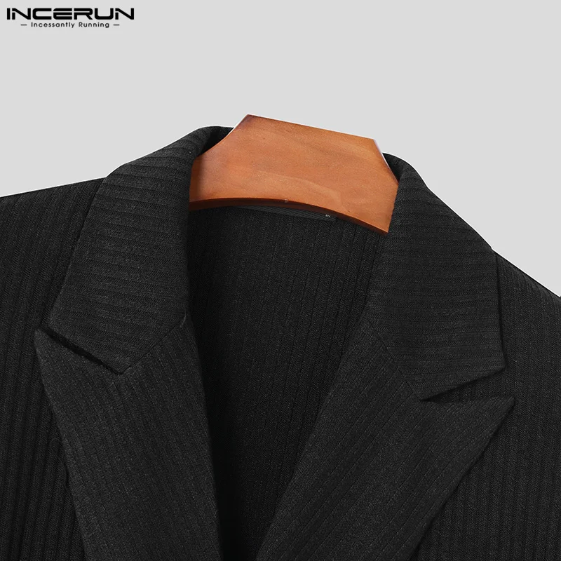 INCERUN Men Blazer Solid Color Lapel Long Sleeve Double Breasted Casual Suits Men Streetwear 2024 Fashion Male Thin Coats S-5XL