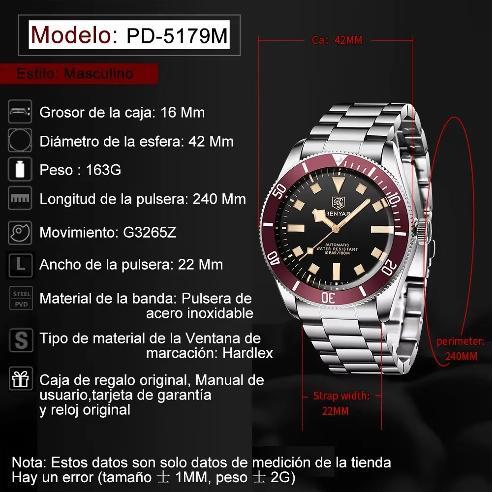 BENYAR Luxury Mens Watches Mechanical Automatic Watches For Man Fashion Stainless Steel Wristwatch Shock Resistant Clock