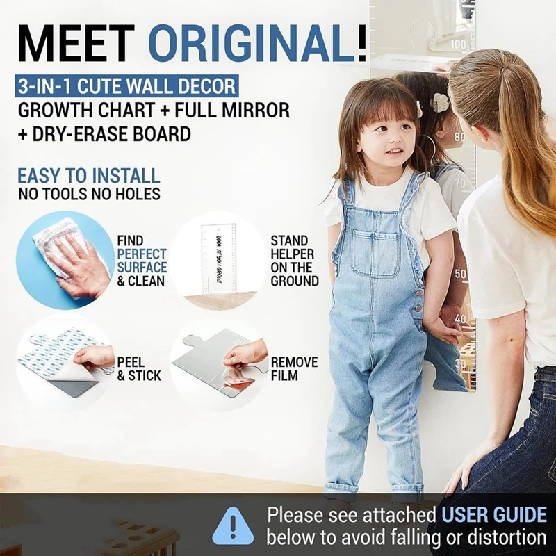 Children Growth Chart Mirror, Puzzle Mirror Growth Chart For Wall, Kid's Height Measuring Chart Wall Mirror