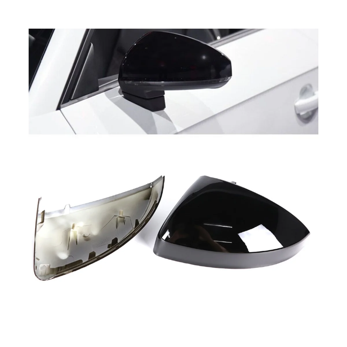 Glossy Black Car Side Door Rearview Mirror Cover Trim for Audi TT TTS TTRS MK3 R8 4S 2014-2023