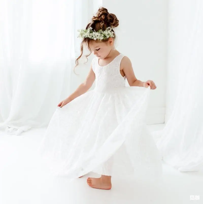 Girl\'s White Gauze Princess  Dress Performance Dress Flower Girl Wedding Little Girl Host Piano 1-5 Y wedding dress