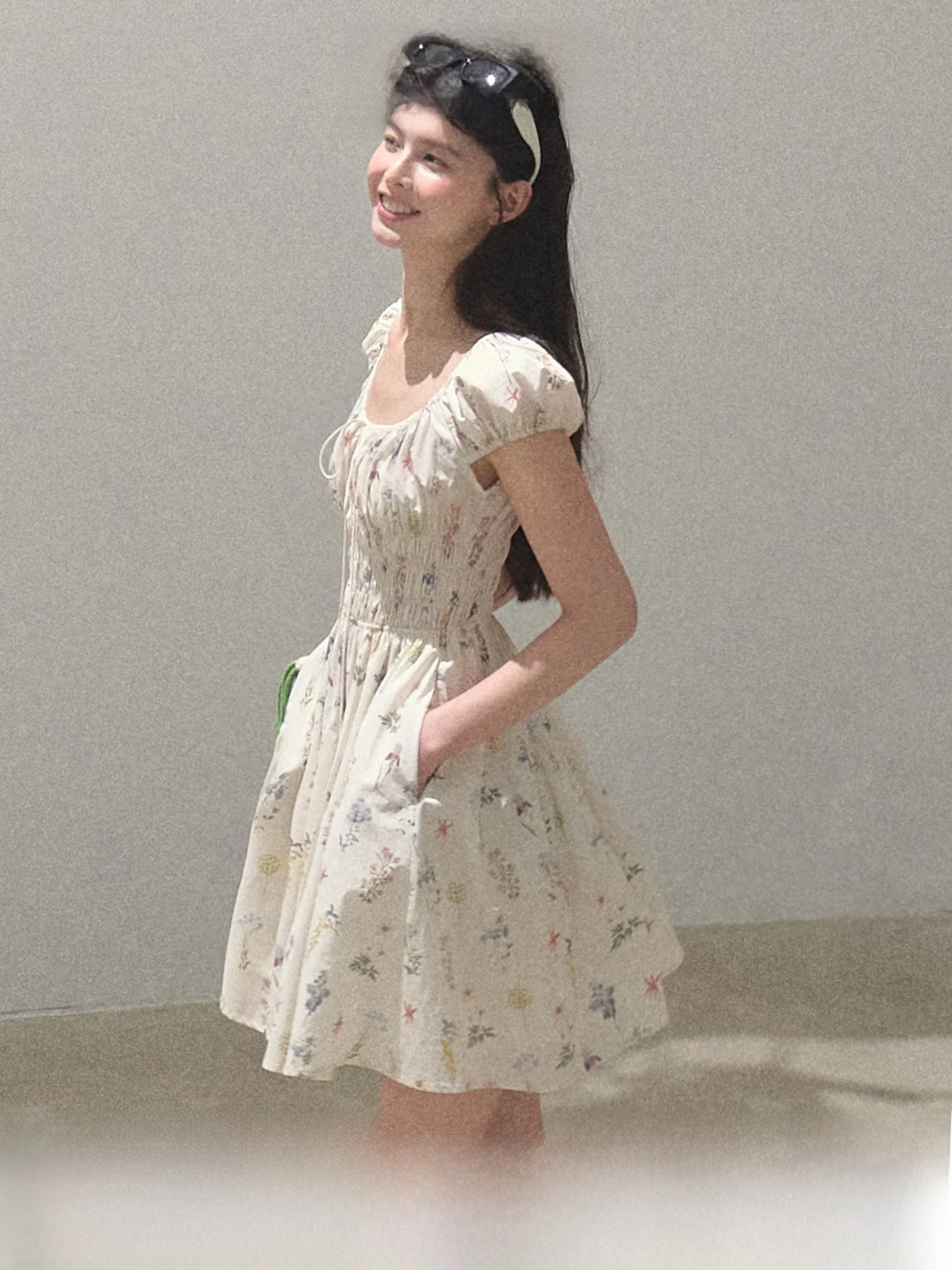 

OAKMOO Pure Desire Cotton ato Le Print Dr round Ne Tie Waist Pleated f Sve Women's Casual Dr Spring Summer...