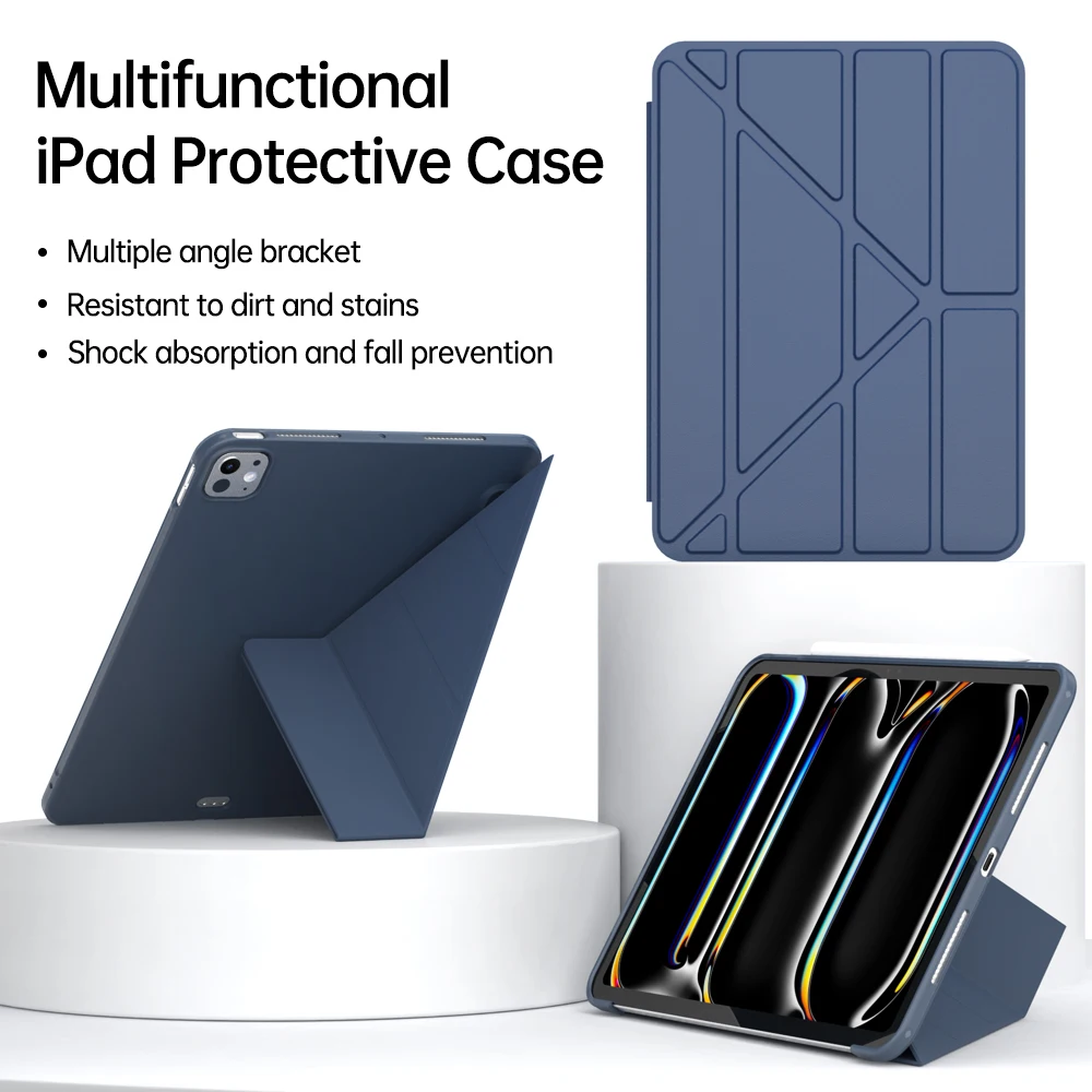 For iPad Pro 11 2024 Case Coque PU Leather Soft TPU Back Stand Tablet Shell For iPad Pro 11 inch M4  Cases A2836 A2837 A3006