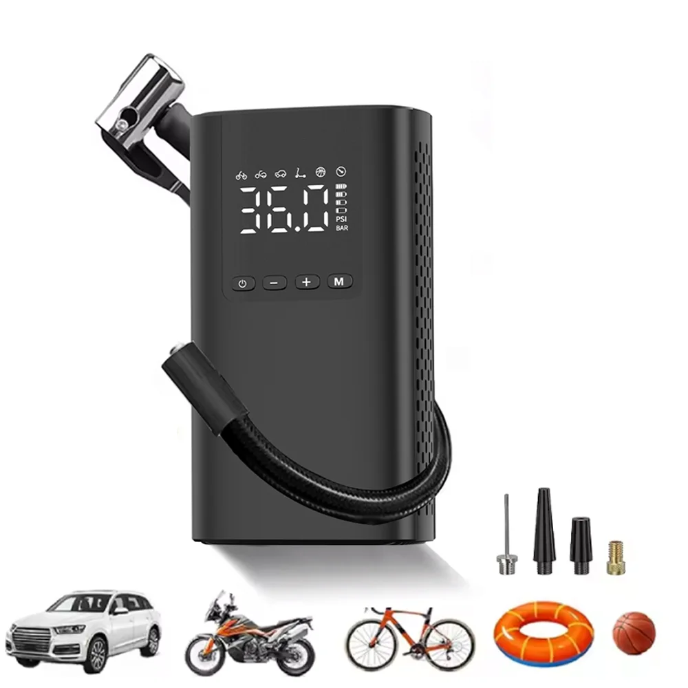 

Портативный беспроводной автомобильный компрессор 150PSI, насос для накачки шин 4000 мАч, быстрое накачивание для мотоциклов, автомобилей, мячей