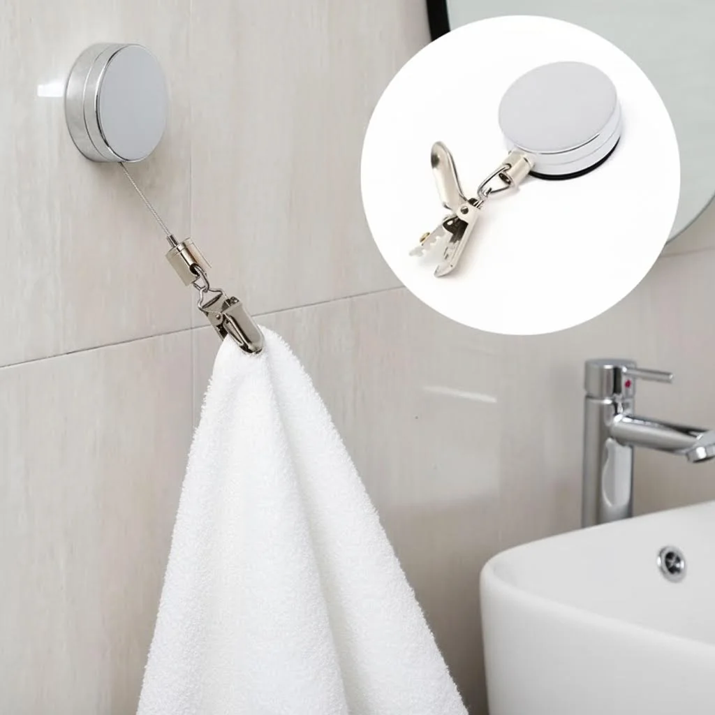 

Автоматический выдвижной держатель для полотенец, 1 шт., настенная полка на клейкой основе, самоклеящаяся, без сверления, с креплением из нержавеющей стали