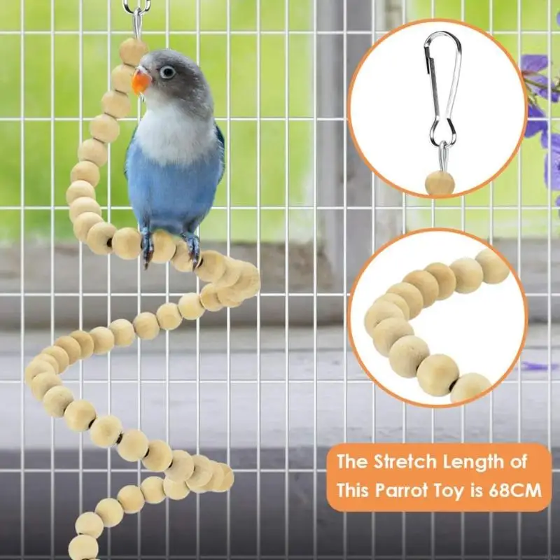 Complete Bird Cage Enrichment Set With Wooden Perches Hanging Objects And Climbing Ladder J0MC