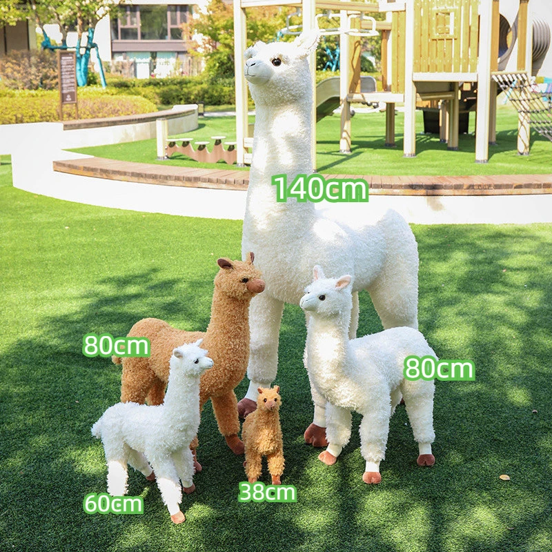 

White&Brown Alpaca Doll Sheep Plush Toy Stuffed Standing Grassland Animal Plushie Peluche Home Decorative Gift