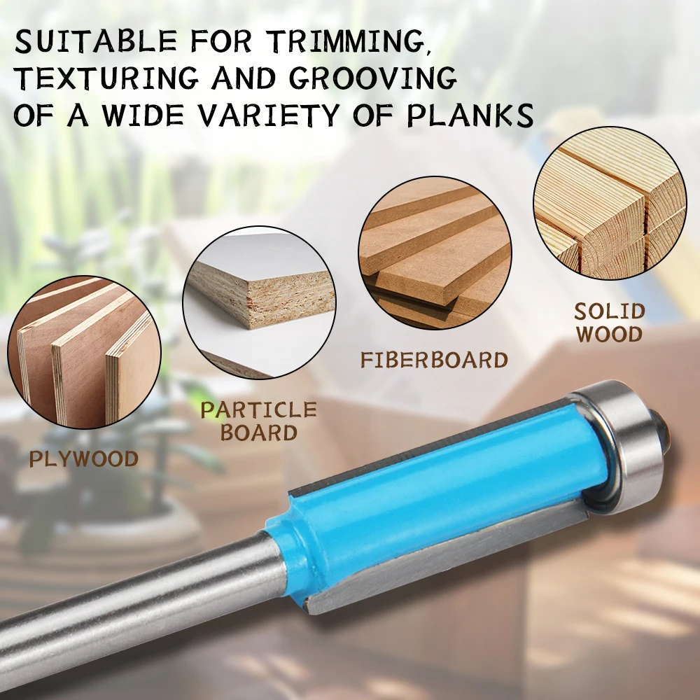 Trimming Router Bit Set 1/4\'\' Shank with Bearing Tungsten Carbide Milling Cutter Bit 6mm Shank for Wood Cutter Milling Tools