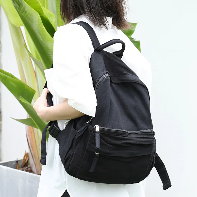 New in Women Light Grey Nylon Backpack Bag Multi Zipper Pocket Drawstring Closure Rucksack Casual Daily Travel Ladies School Bag