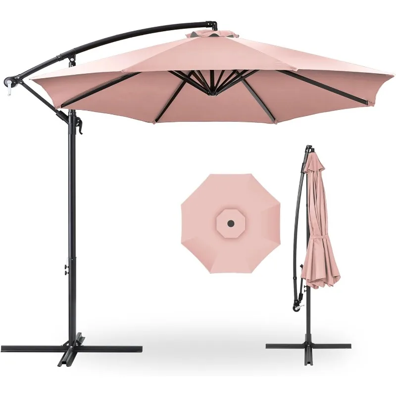 

10ft Offset Hanging Market Patio Umbrella w/Easy Tilt Adjustment, Polyester Shade, 8 Ribs for Backyard, Poolside,Lawn and Garden