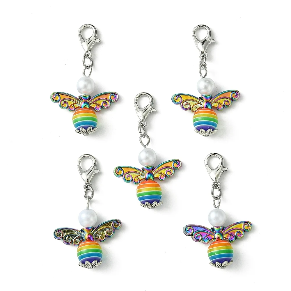 30pcs Angel Locking Stitch Markers Resin Acrylic Pendant Stitch Marker w/ Alloy Lobster Claw Clasps Rainbow Color Jewelry Decor