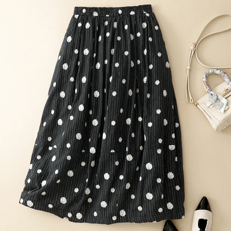 

Thiened A-Line Skirt Women's Autumn Winter New Sle Bla Cotton Linen f Skirt Elastic Waist Umbrella Skirt Floral Print