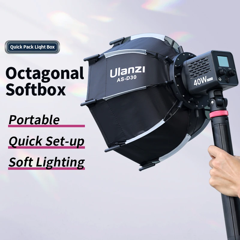 ​Ulanzi AS-D30 30cm Octagonal Softbox Quick Pack Light Box with Mini Bowens Mount for 40W COB Video Light