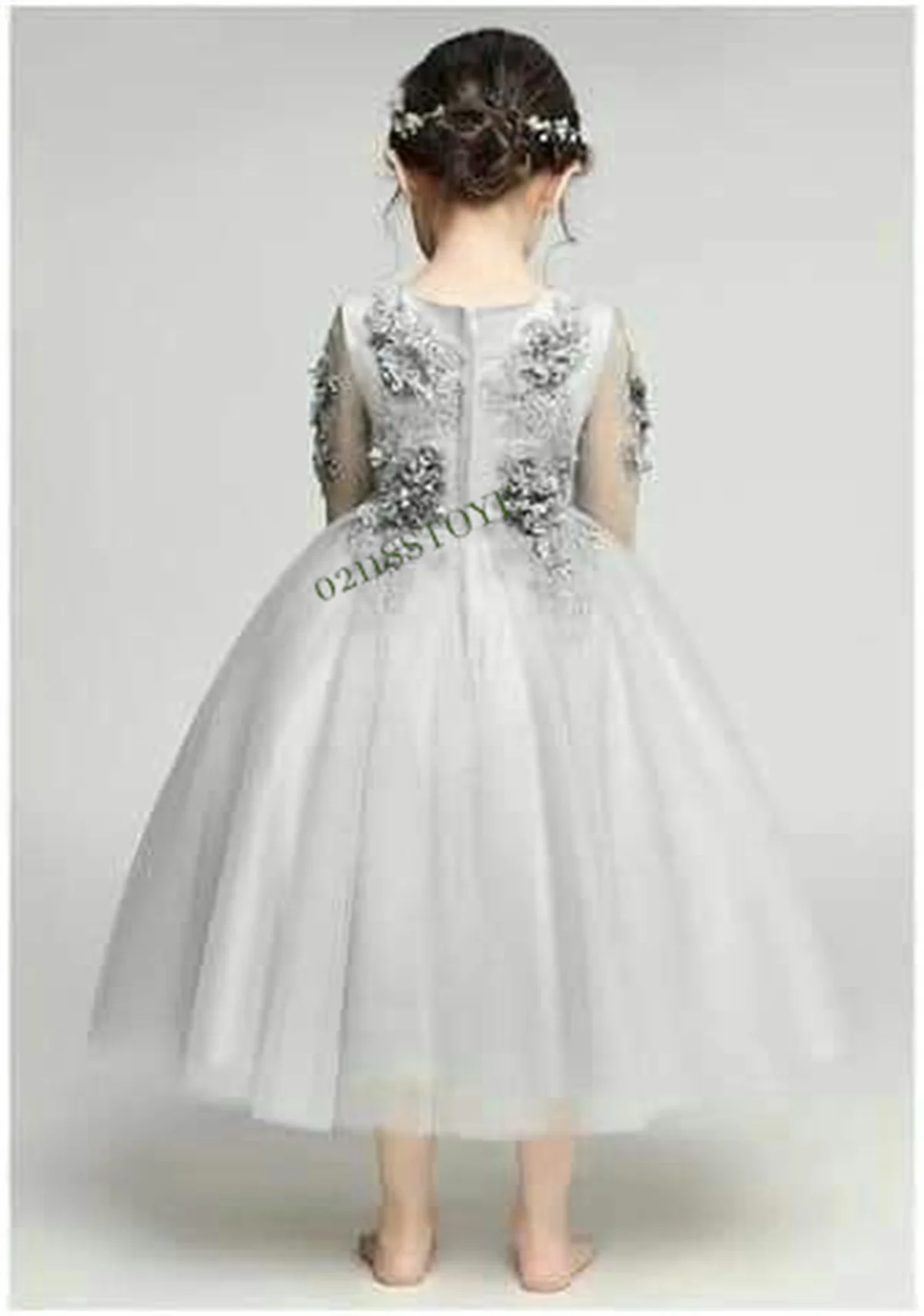 

Applique Flower Girl Dress Birthday Lace Sweetheart Half Sleeves A-Line Tulle Ankle Length Kids Fluffy Princess Dresses for Girl