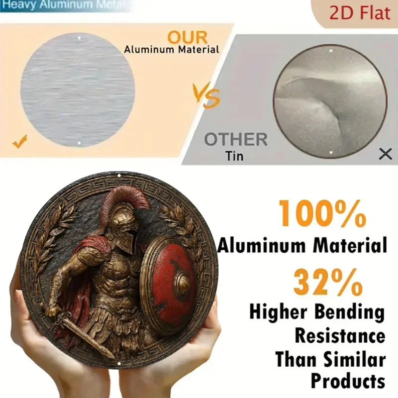 خمر المحارب اليوناني جدار الفن جولة معدن القصدير تسجيل 7.8 بوصة ديكور المنزل