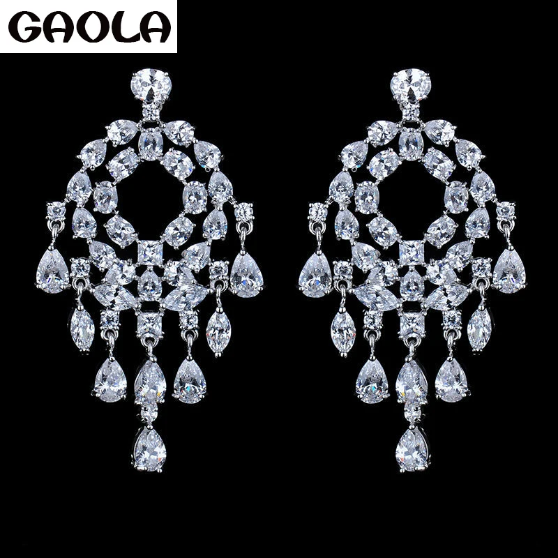 

GAOLA Christmas Gift Top AAA CZ Paved Peacock Tail Christmas Big Earrings For Women GLE4634-1549