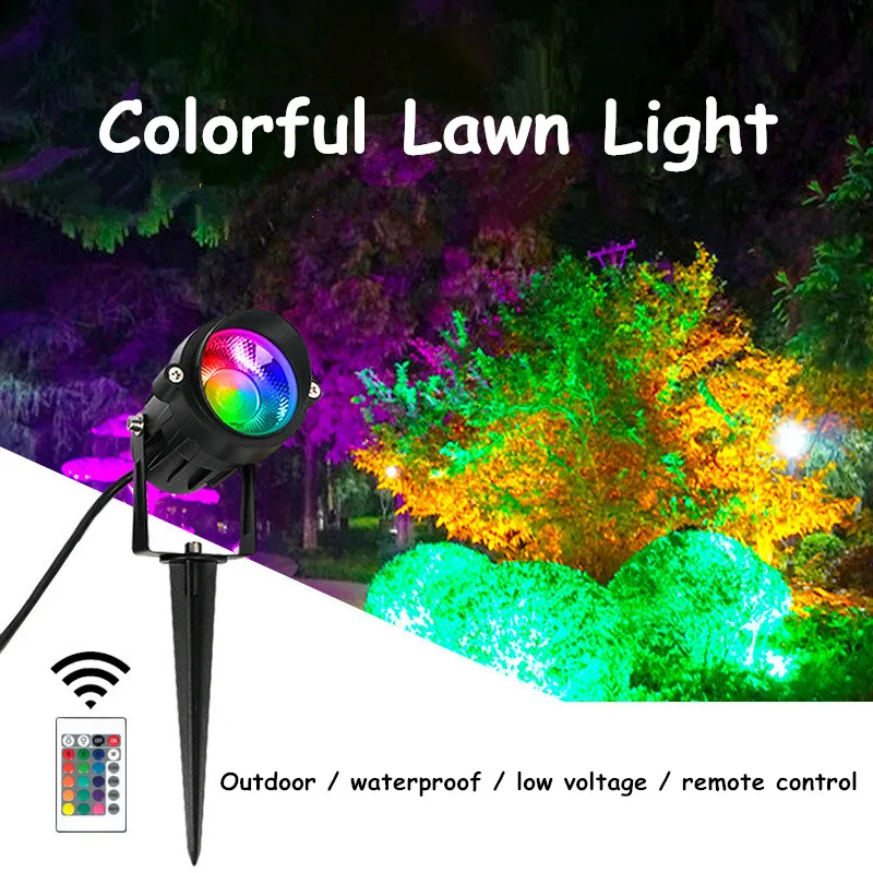 

Yard Spotlights Waterproof Colorful Remote Control RGB Flood Light Tree Light Ground Insertion Lawn Lamp Landscape Garden Lights