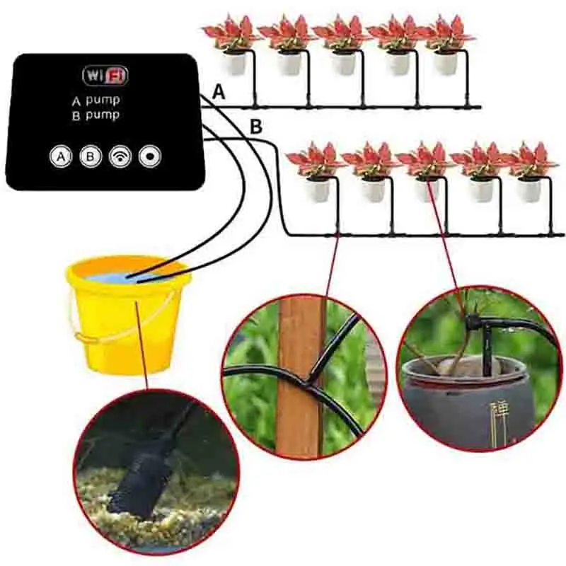 Smart WIFI Watering Device Double Pump Timed Automatic adjustable Drip Irrigation Timer System Wifi  Controller for Garden