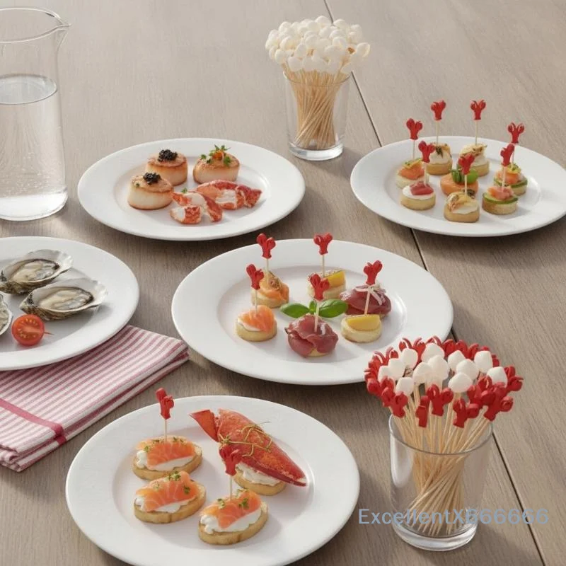 100Pcs 12cm Crab Shell Bamboo Cocktail Picks Fruit Cupcake Appetizer Toppers Hawaiian Summer Beach Party Supplies