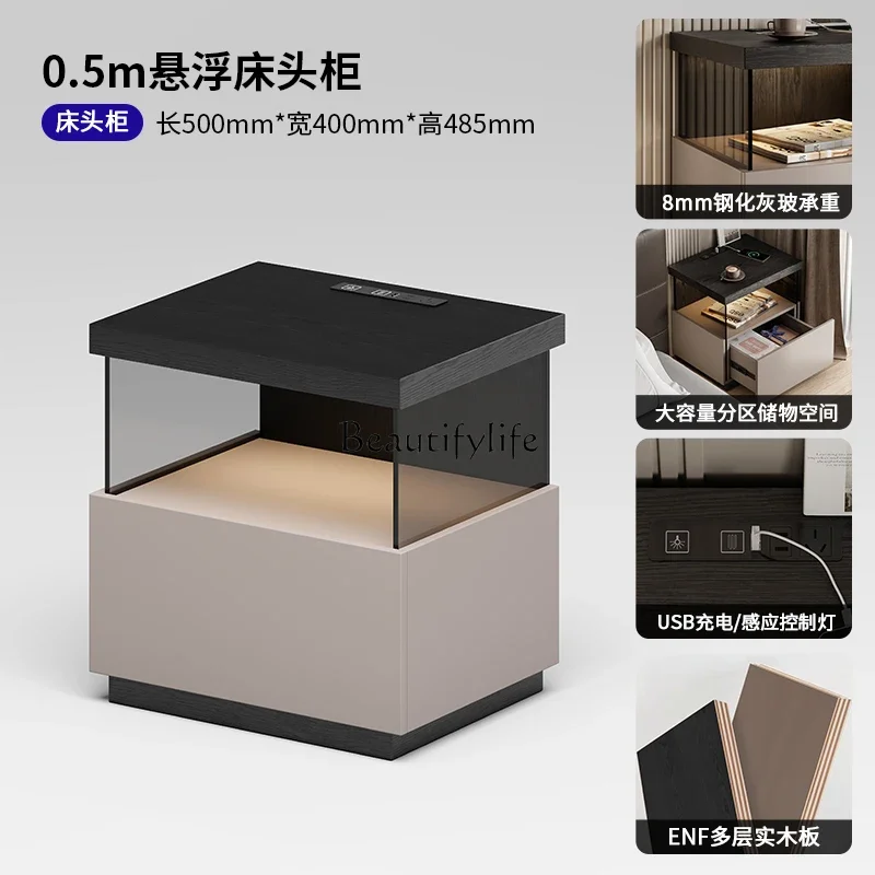 yj21 Italian minimalist bedside table suspended storage cabinet storage light luxury