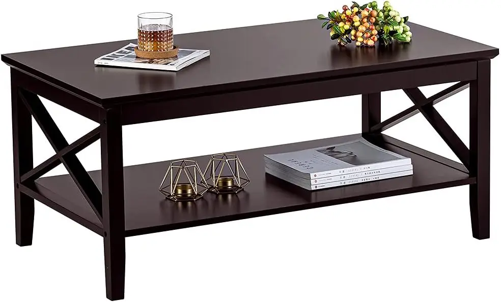 Oxford Coffee Table with Thicker Legs, Espresso Wood Coffee Table with Storage for Living Room 40 inches