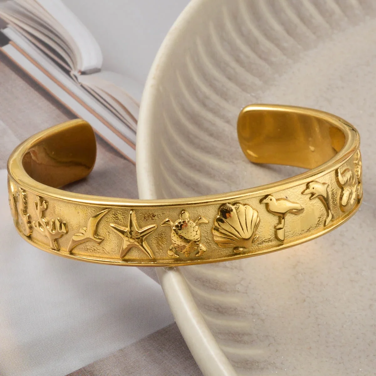 

Zodiac Symbols Gold Plated Bracelet Ocean Elements Astrological Jewelry Nautical Style for Women Fashion Gift Anniversary