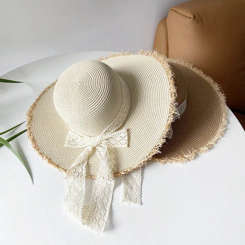 

NEW bowknot summer sun hat Sun visor women's summer panama Straw Women's beach hat Summer uv blocking hat