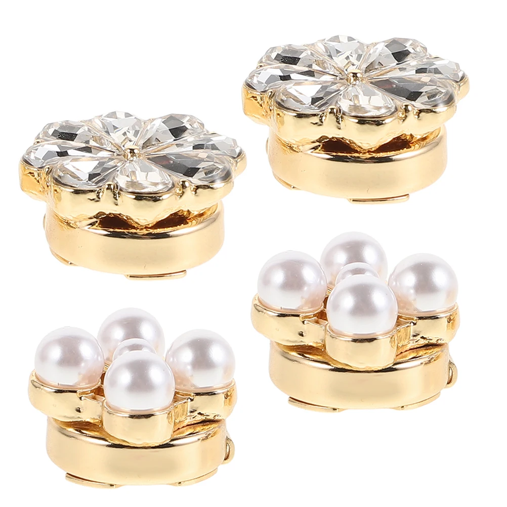 

4 Pcs Shirt Flower Cufflinks Buttons Covers for Women Shape Golden Clip-on Jewelry Miss