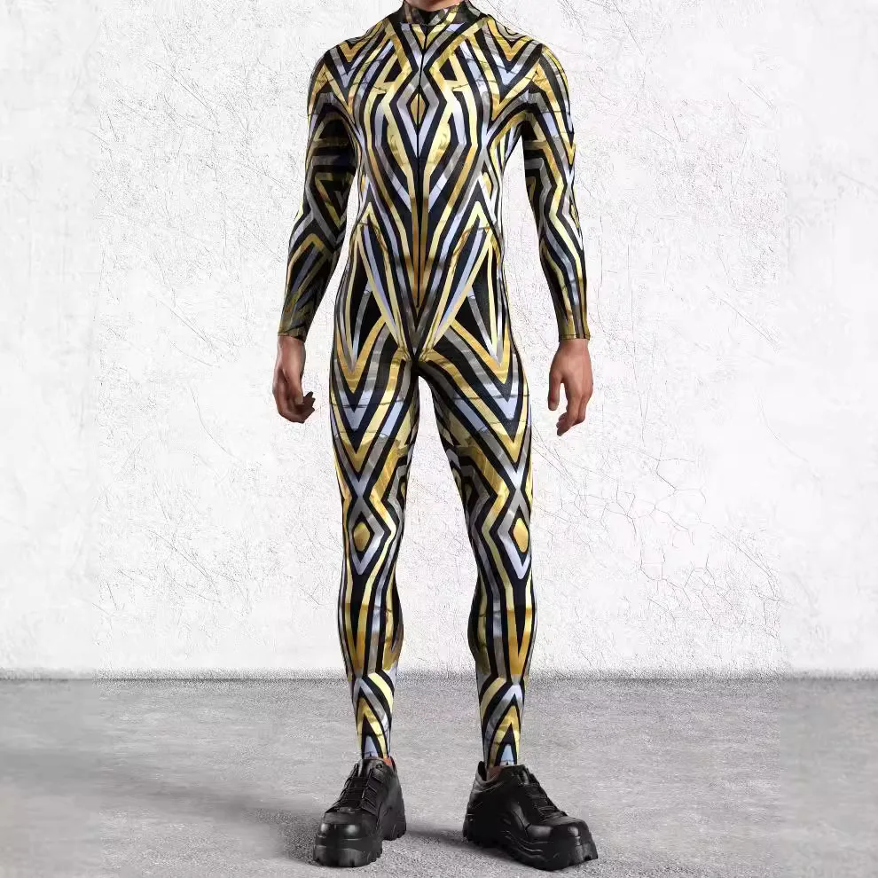 

Men Sexy Colorful Print Bodysuit Punk Morphsuit Halloween Robot Zentai Suit Holiday Party Jumpsuit Rave Cosplay Costume