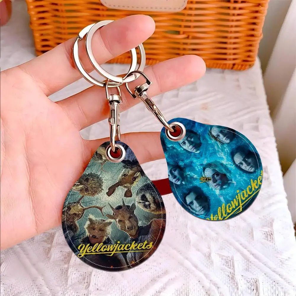 American Tv Series My-yellowjackets 1PCS PU Leather Keychain Protective Case Door Lock Access Control Tags Card Bag Key Tag Ring