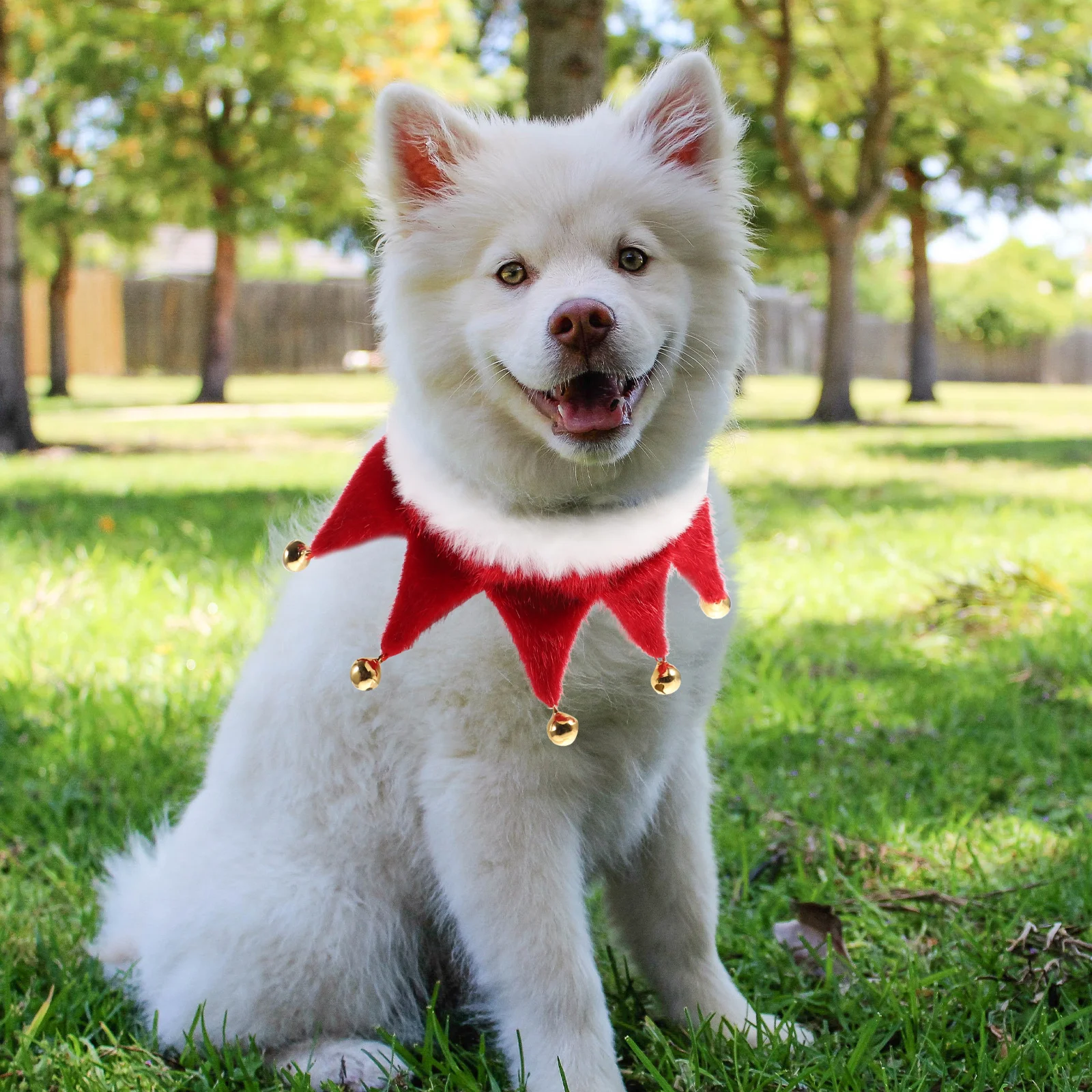 

Pet Christmas Scarf with Bell Red and White Lightweight Triangle Neckwear for Cats Puppies Festive Party Photo Prop