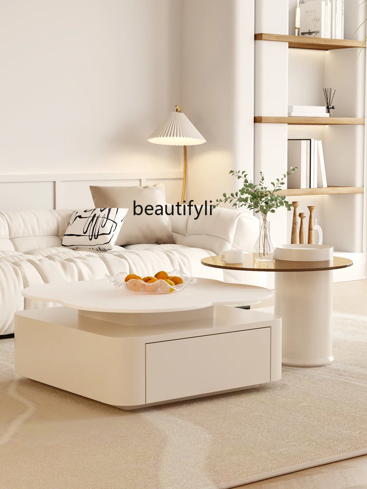 Cream Style Stone Plate Flower Coffee Table Simple Modern Light Luxury Creative Tea Table Living Room