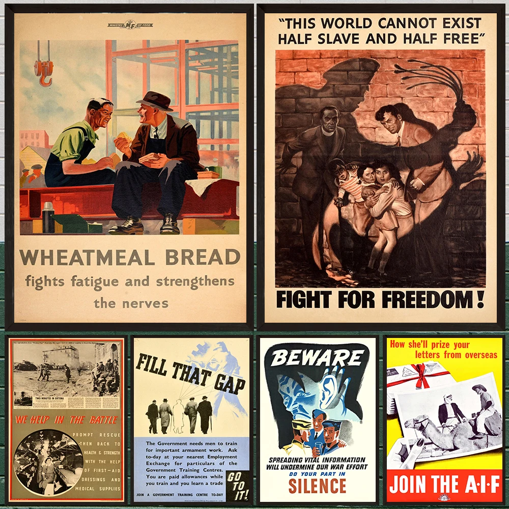 

Vintage WWII Propaganda Poster Canvas Painting,Antique War History Wall Art,Old Classic War Poster,Study & Garage Decor Unframed