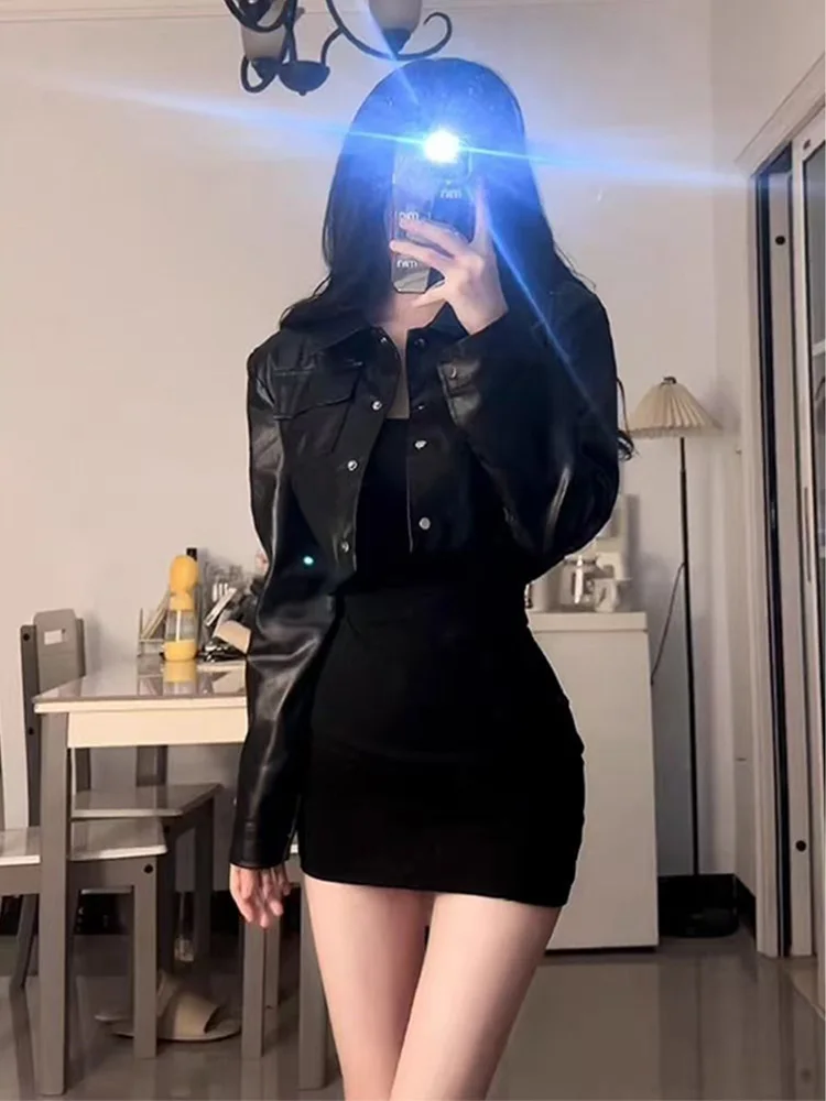 Spicy Girl Bla bavero in pelle PU Jaet ort moto Sle donna primavera Faion Retro ature Top cappotto da donna