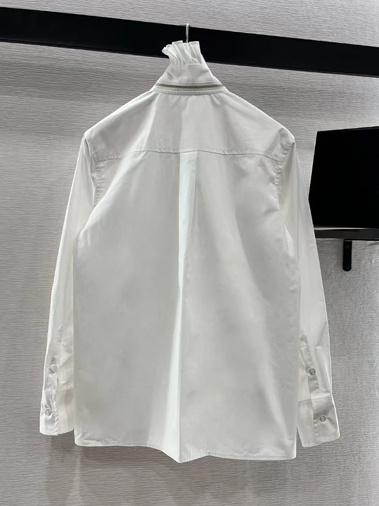 Designer zipper detachable organ tie cotton shirt 2025 spring women's new fashion all-match straight down shirt