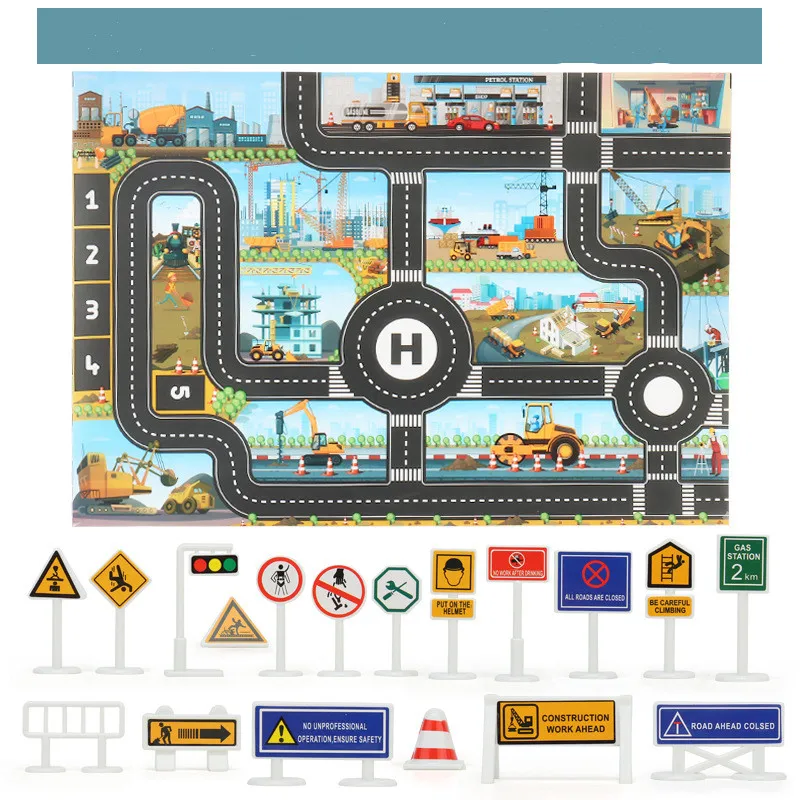 Alfombra de juego para bebé, tapete con mapa de ruta, juguete de tráfico de ciudad, parque de coches, tapete para gatear, juguetes educativos para