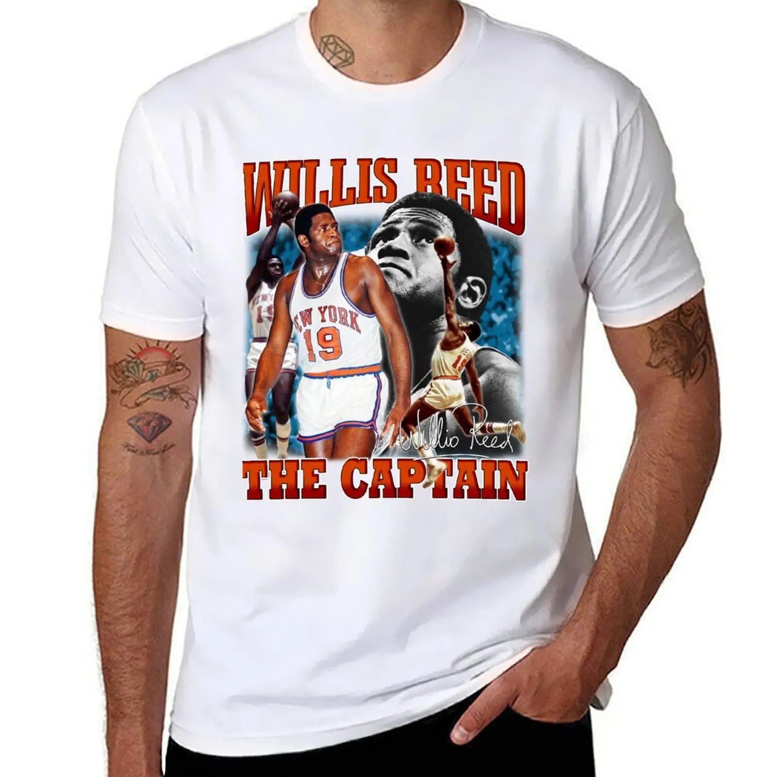 

Willis Reed The Captain Basketball Legend Signature Vintage Retro 80s 90s Bootleg Rap Style T-Shirt