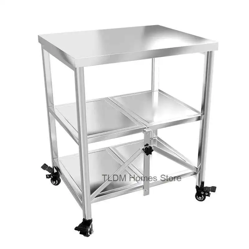 

Foldable Mobile Cart Shelf for Kitchen Island Stainless Steel Trolley Kitchen Cart Shelf Floor-to-ceiling Home Organizer Cart