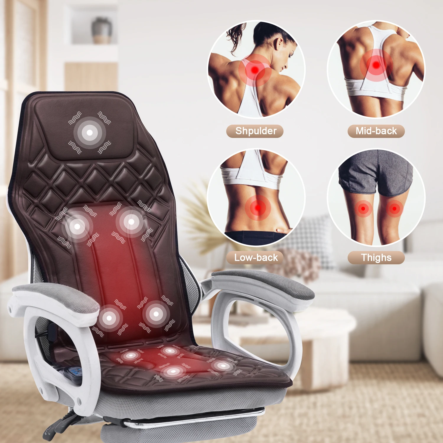 

Electric Massage Cushion Car Home Use Wear-Resistant Leather Constant Temperature Hot Compress Full-Body Massage Chair Cushion