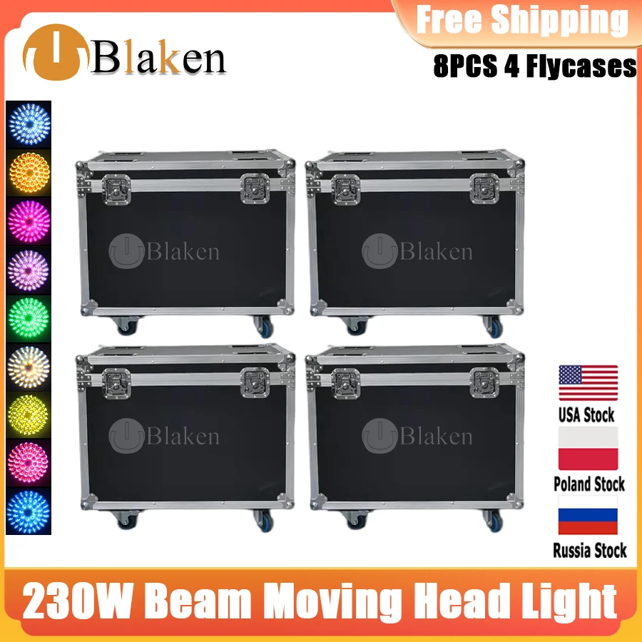 No Tax 4Pcs Flycase For 7R 230W Beam Moving Head Light Disco Lights For DJ Club Nightclub Party DMX 17 Gobos 14 Colors Fixture