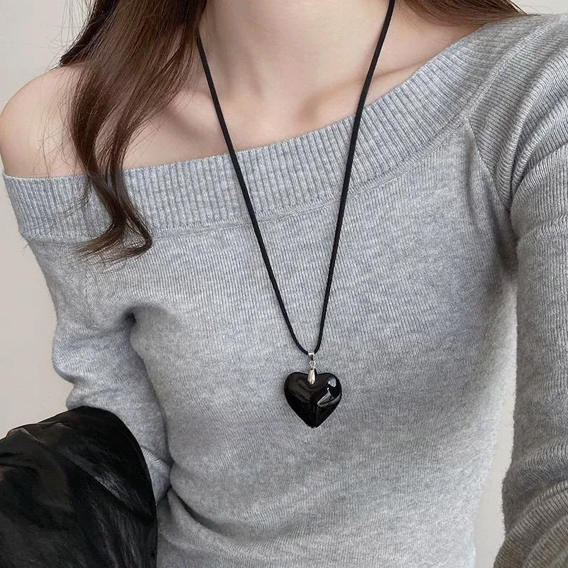 Y2k Mode Leder Seil Schwarz Rot Herz Anhänger Halskette Für Frauen Männer Antik Silber Farbe Schmuck Zubehör Täglichen Verschleiß